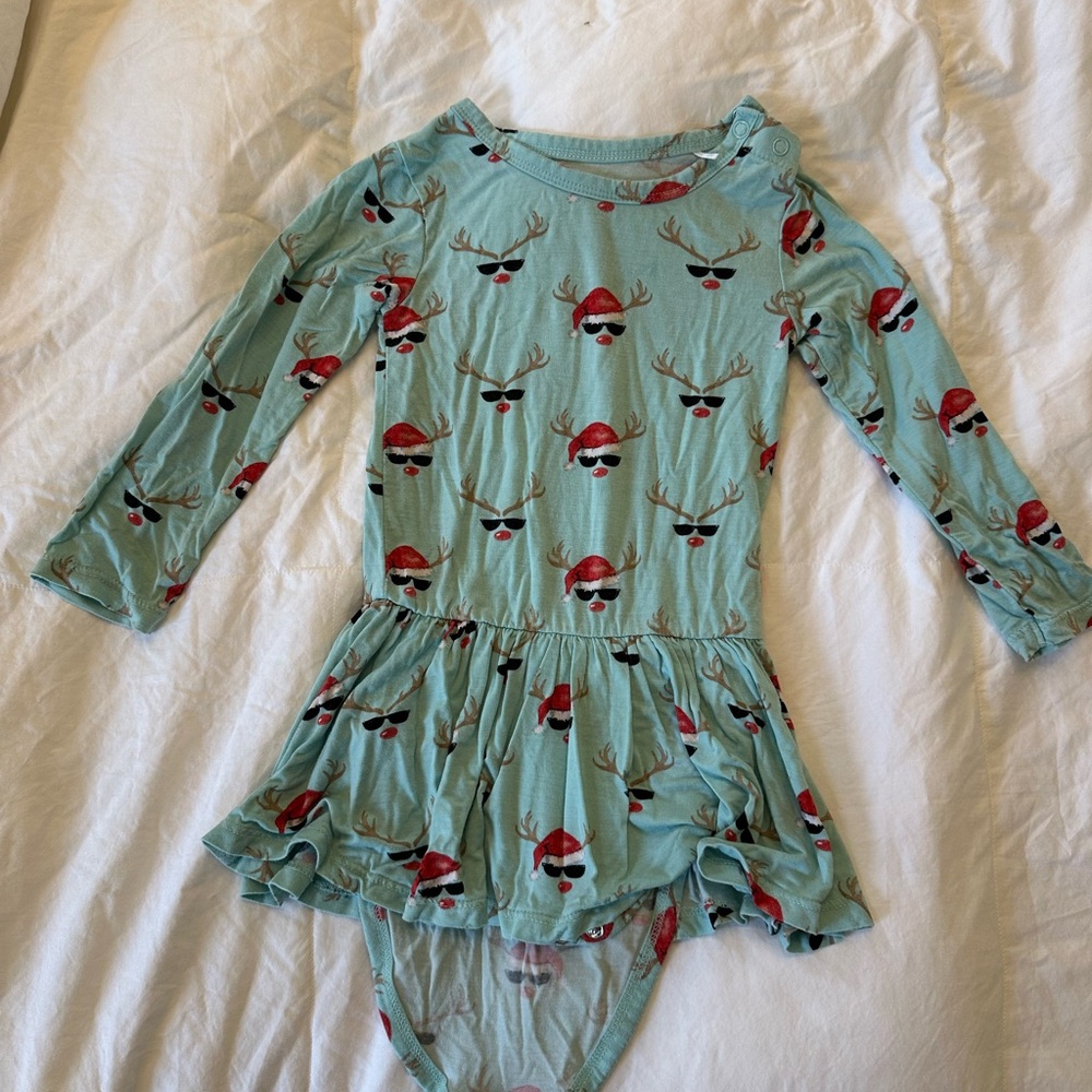 Posh Peanut Blue Reindeer Holiday Dress 18-24 months